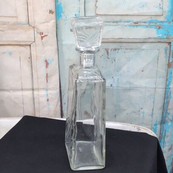 Vintage Crystal Glass Liquor Corner Bursts Decanter Geometric Starburst Cut Desi - Picture 2 of 7